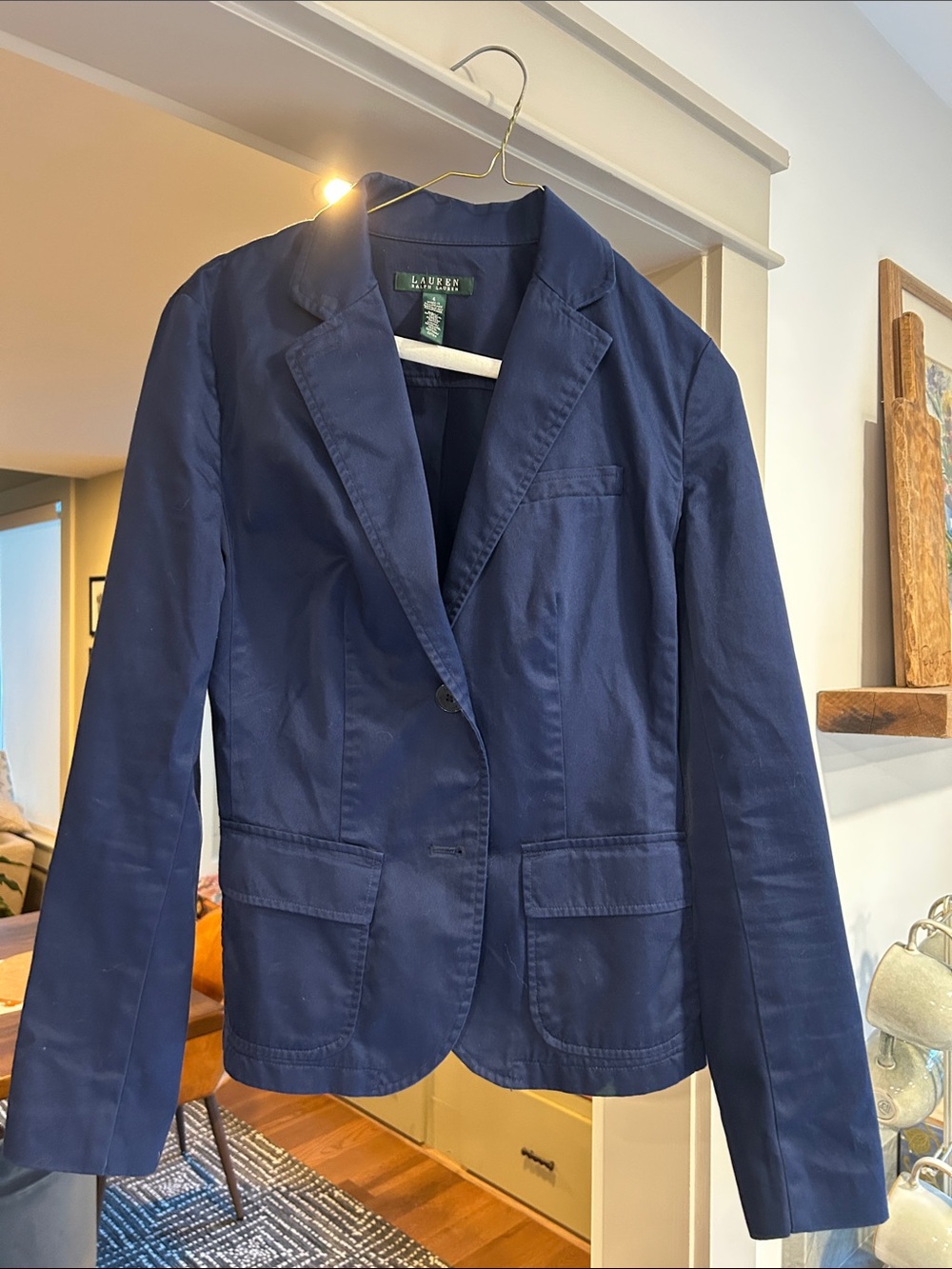 Lauren Ralph Lauren Navy Cotton Tailored Blazer